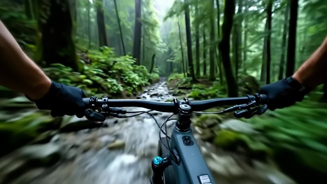 una persona montando una bicicleta de montaña a través de un bosque