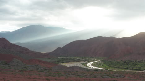 aerial - sunset close to cafayate, andes, argentina, rising wide shot