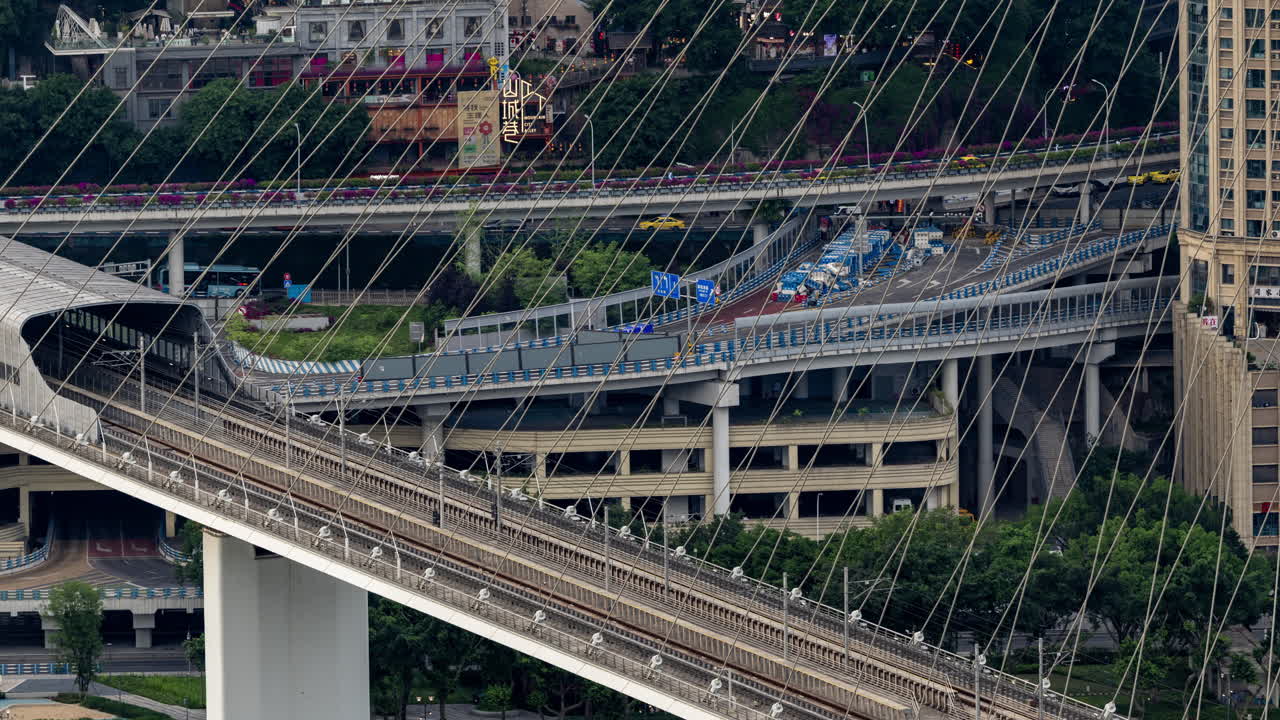 Timelapse of the amazing Chongqing cyberpunk city skyline reflected in a pool at night