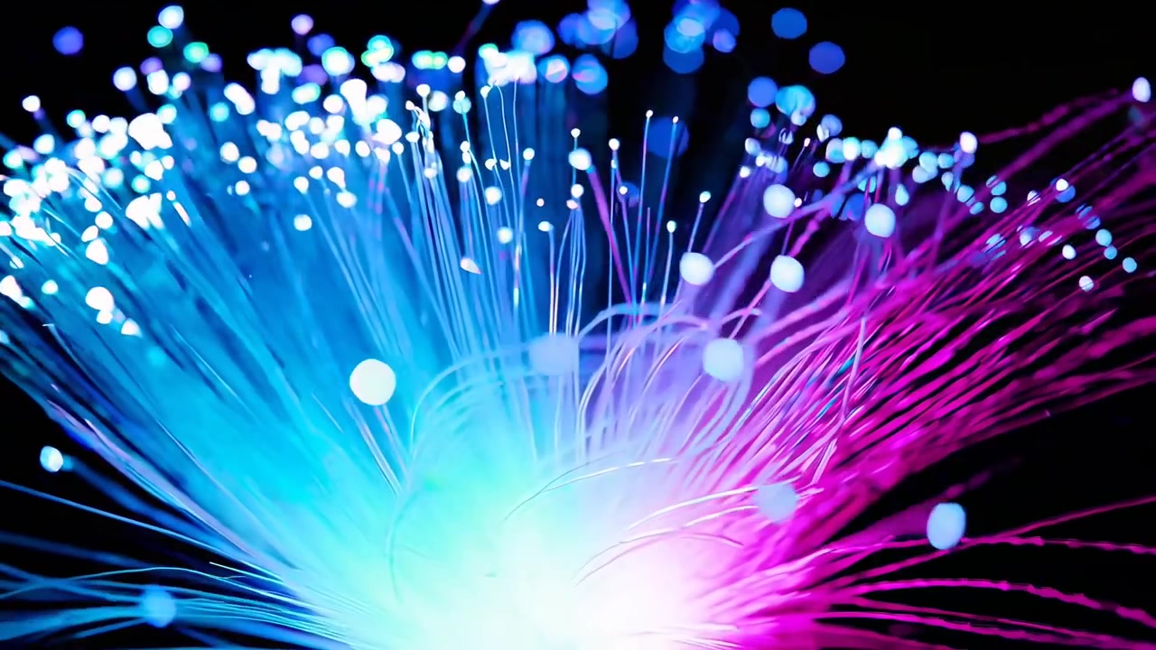 Glowing Fiber Optic Strands With Blue and Pink Light