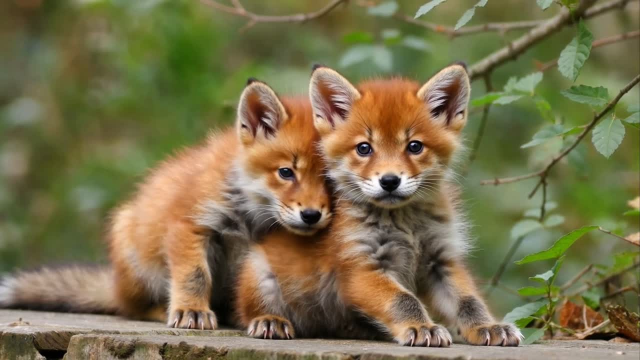 Due adorabili cuccioli di volpe in posa insieme