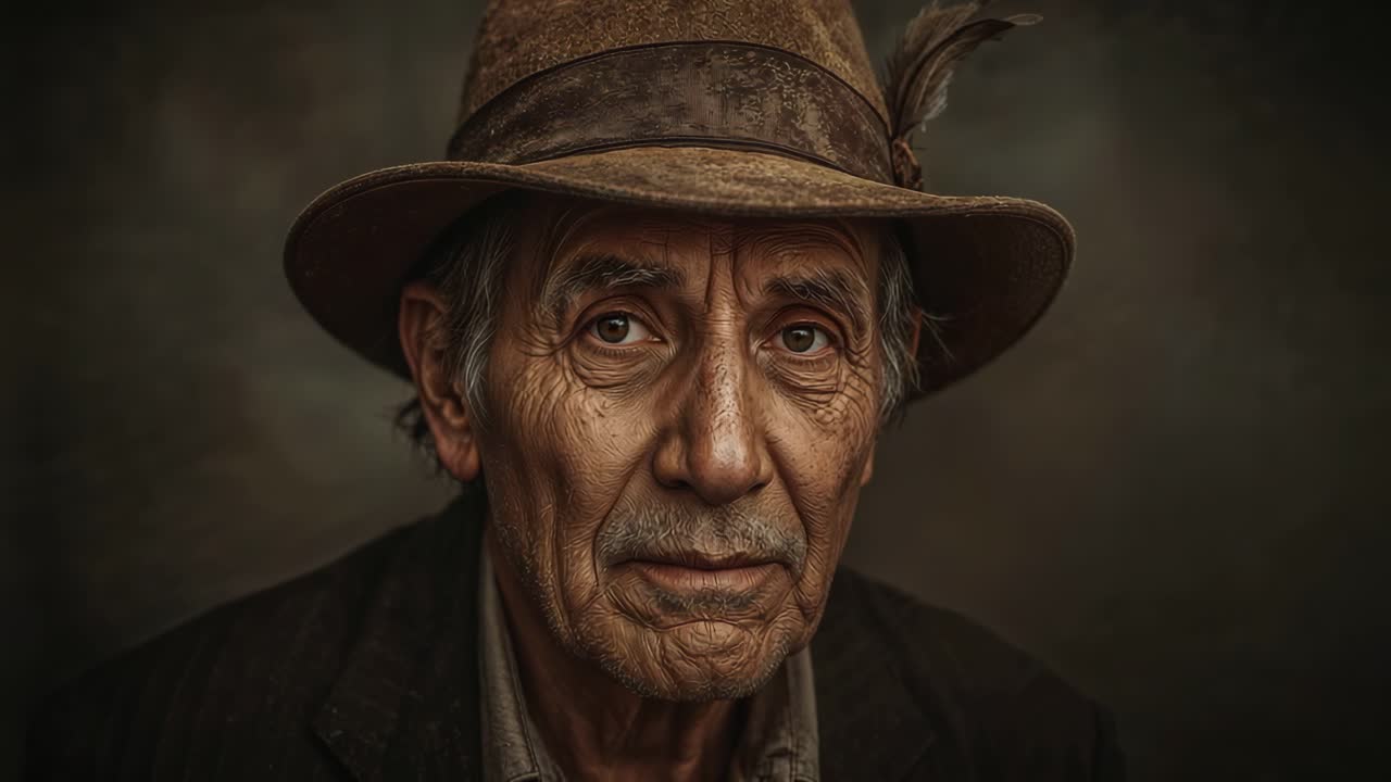 Portrait of an elderly man with a hat