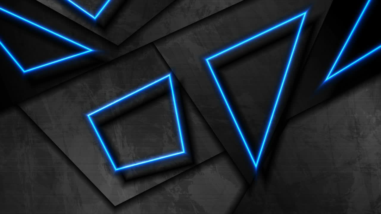 Black grunge and blue neon polygonal abstract motion background