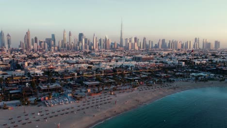 beautiful skyline of dubai from near la mer beach
