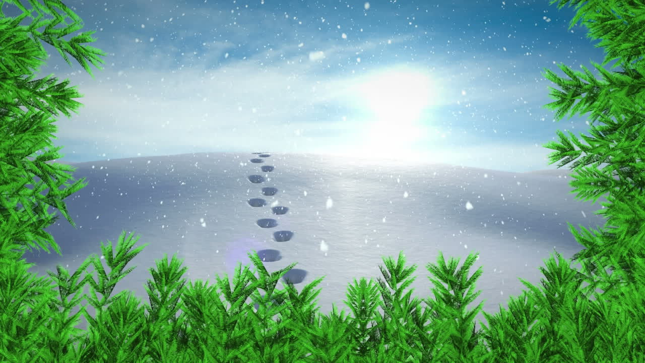 겨울 풍경 위에 떨어지는 트랙과 눈의 애니메이션