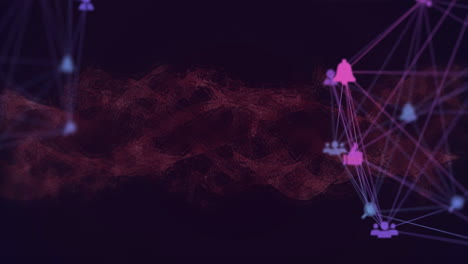 animación de la red de conexiones con iconos sobre formas sobre fondo negro