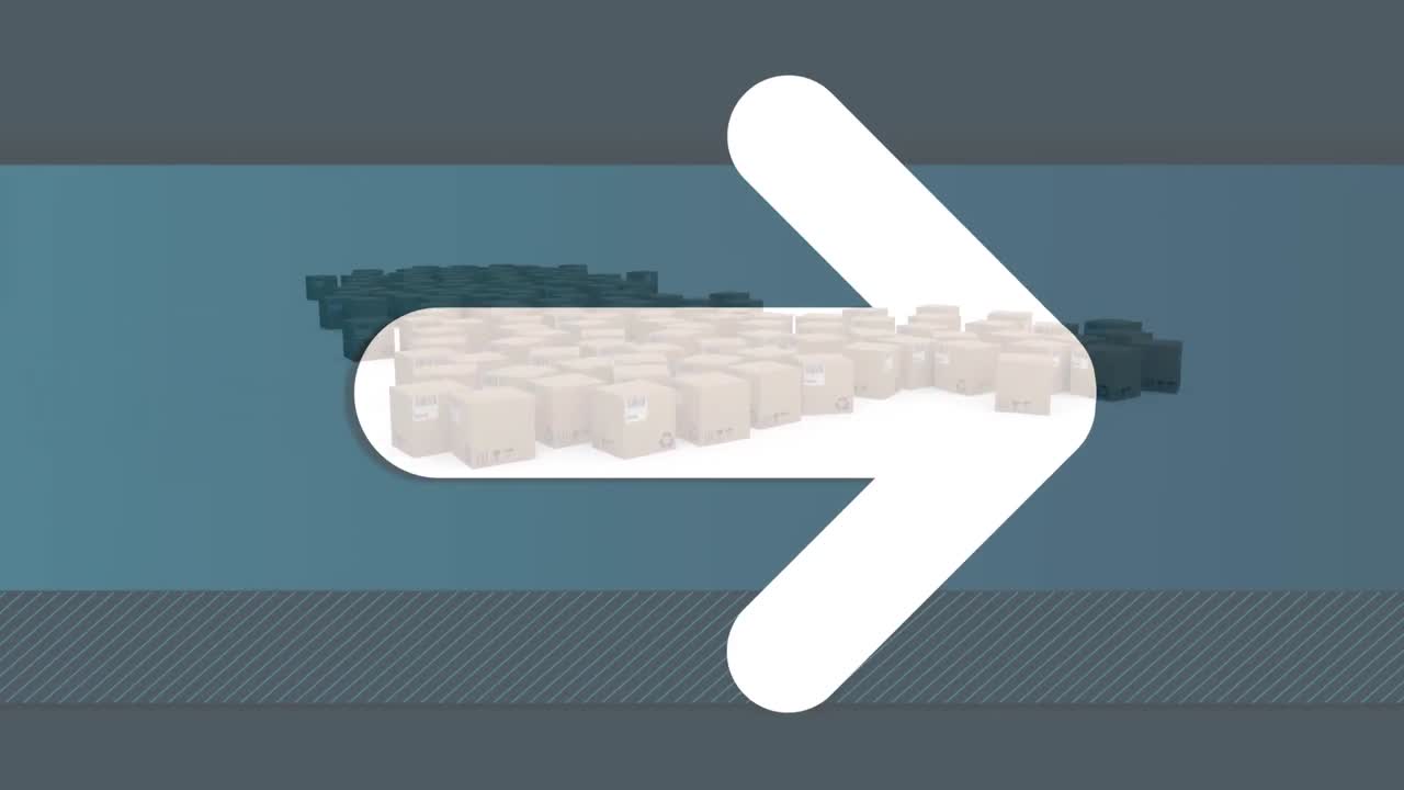 파란색과  ⁇ 색 바탕에  ⁇ 색 화살표와 카드보드 상자의 애니메이션