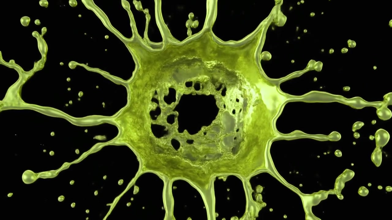 Schizzo di liquido verde che si espande con un motivo circolare