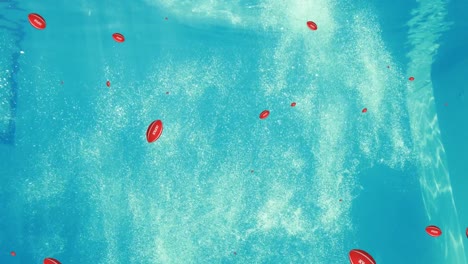animación de bolas con japón sobre nadador saltando a la piscina