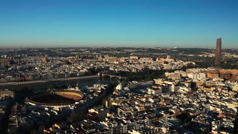 Aerial-cityscape-panoramic-city-of-Seville-Andalusia-Spain-historic-islam-town,-spanish-skyline-in-Sevilla-Andalusia,-travel-destination