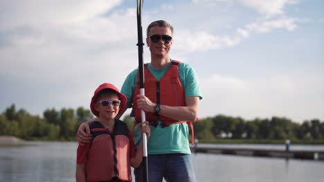 father and son kayaking