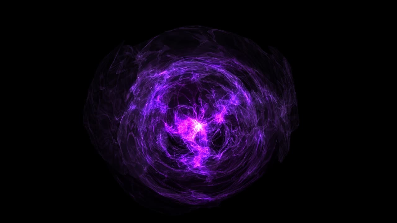 Animation of Abstract round luminous object. The color of the energy wave is purple.