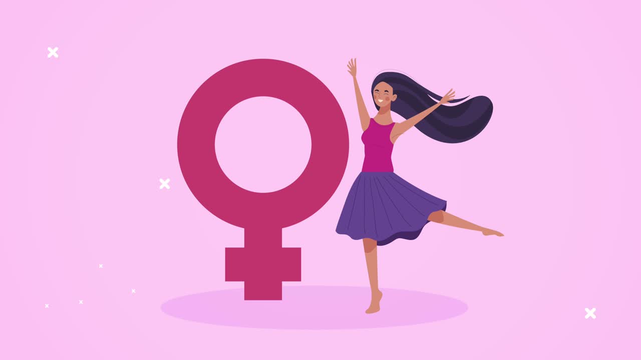 felicità per la giornata della donna con la donna che balla e il genere femminile