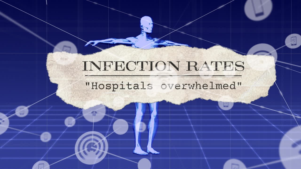 animación de la red de conexiones sobre textos de covid 19 y modelo humano digital