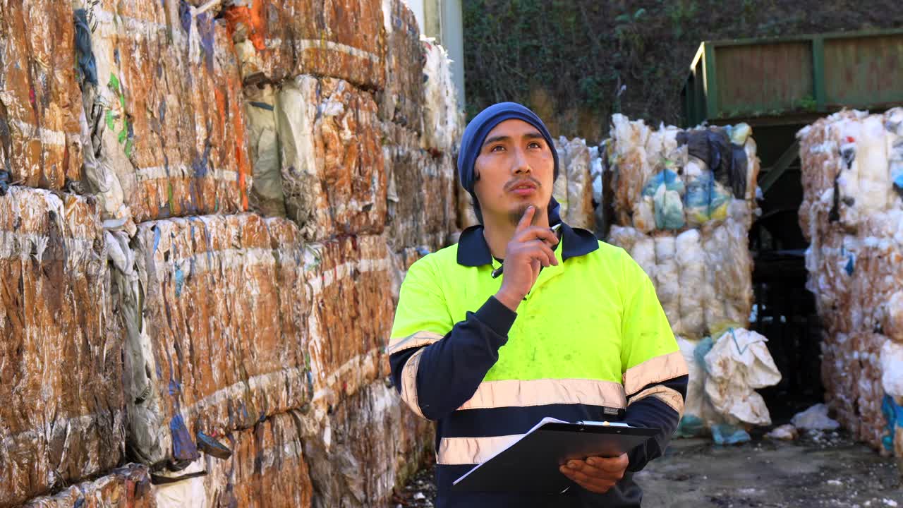 Recycling Plant Worker with Clipboard