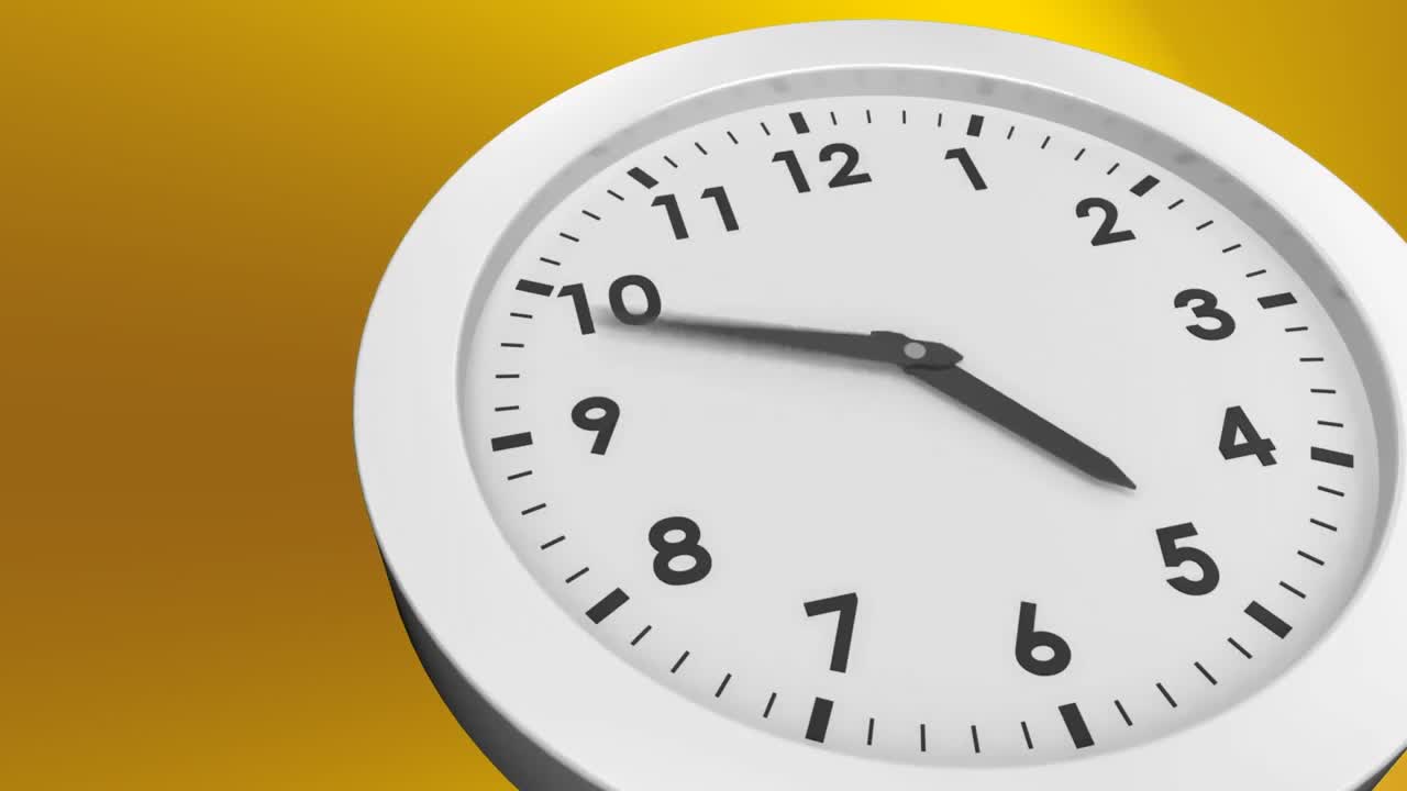 Animazione di orologio in movimento su sfondo giallo.