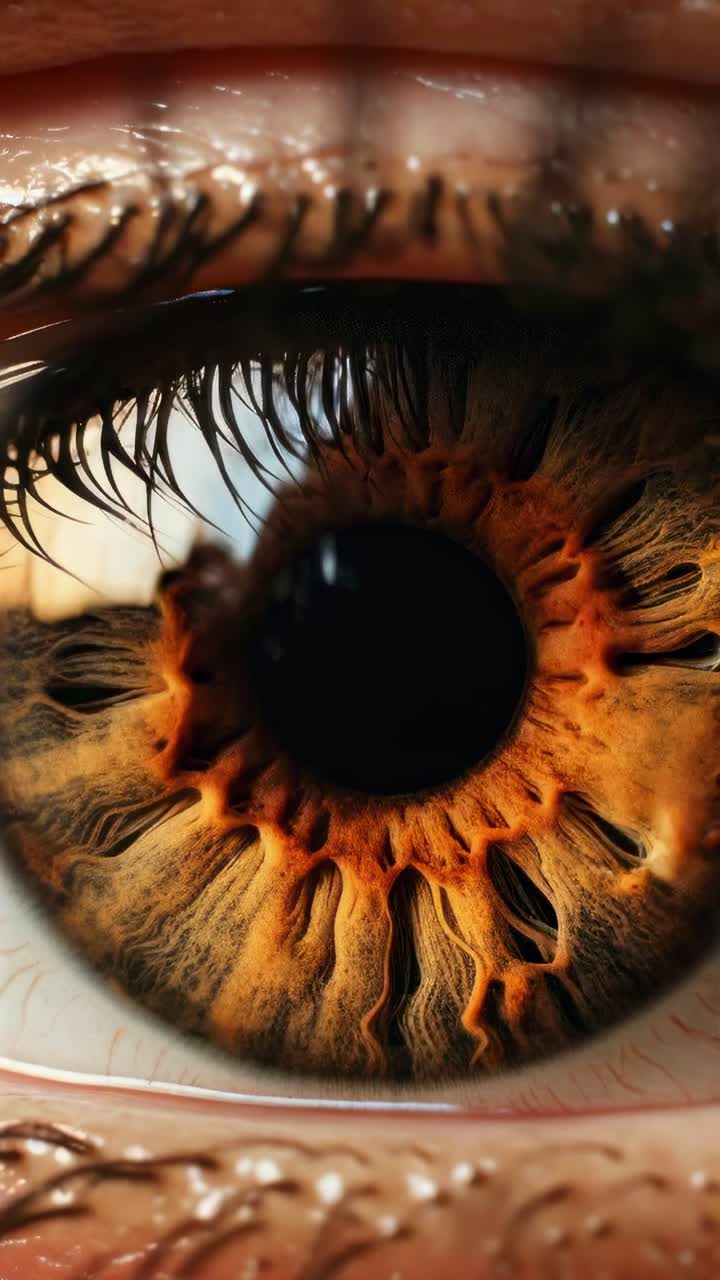 Close-up video concept of a human eye with intricate detail. Macro angle captures the vibrant iris