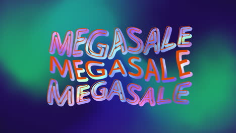 animation of mega sale text over moving blue and green background