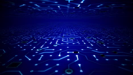 Endless Travel Through Deep Blue Circuitboard Environment Background Loop