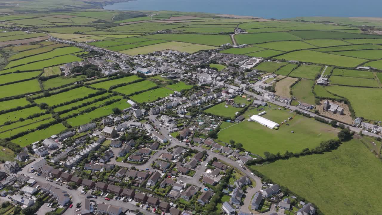 Aerial View of a Coastal Village in Cornwall, England
