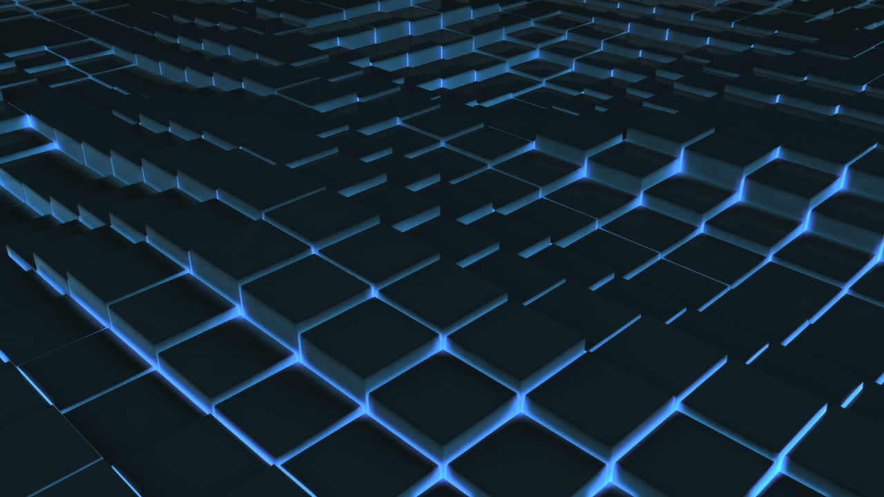 Blue illuminated blocks moving in wavy pattern