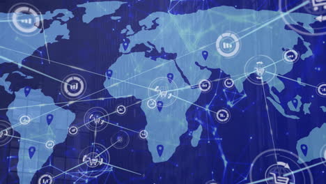 global network connections and data points animation over world map