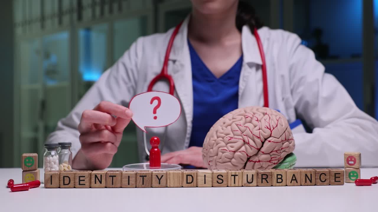 Profissional de saúde explicando o conceito de perturbação da identidade.