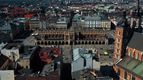 sukiennice monument in kraków, aerial 4k footage