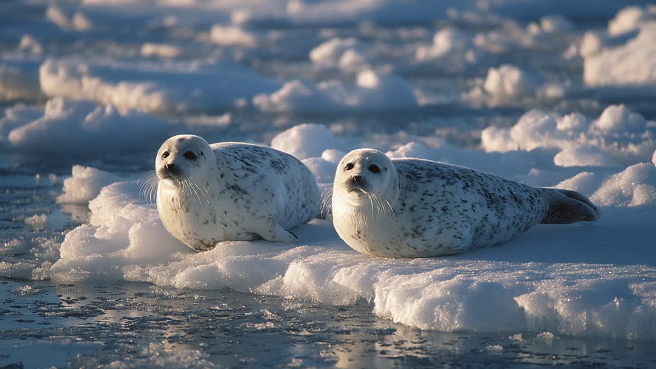 Two Seals Resting on an Ice Floe in a Serene Arctic Environment ...