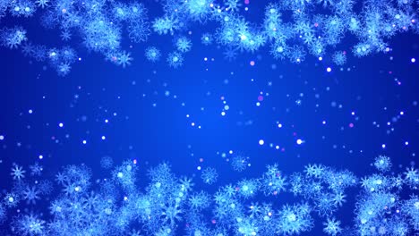 4k 3d fondo de confeti azul blanco partículas de copos de nieve luces bokeh de bucle 2023