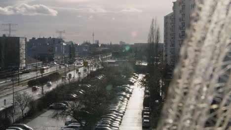 aerial view on a wet busy road in an eastern suburb in berlin, germany