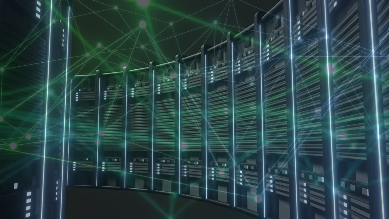 Animation of network of connections and data processing over computer servers