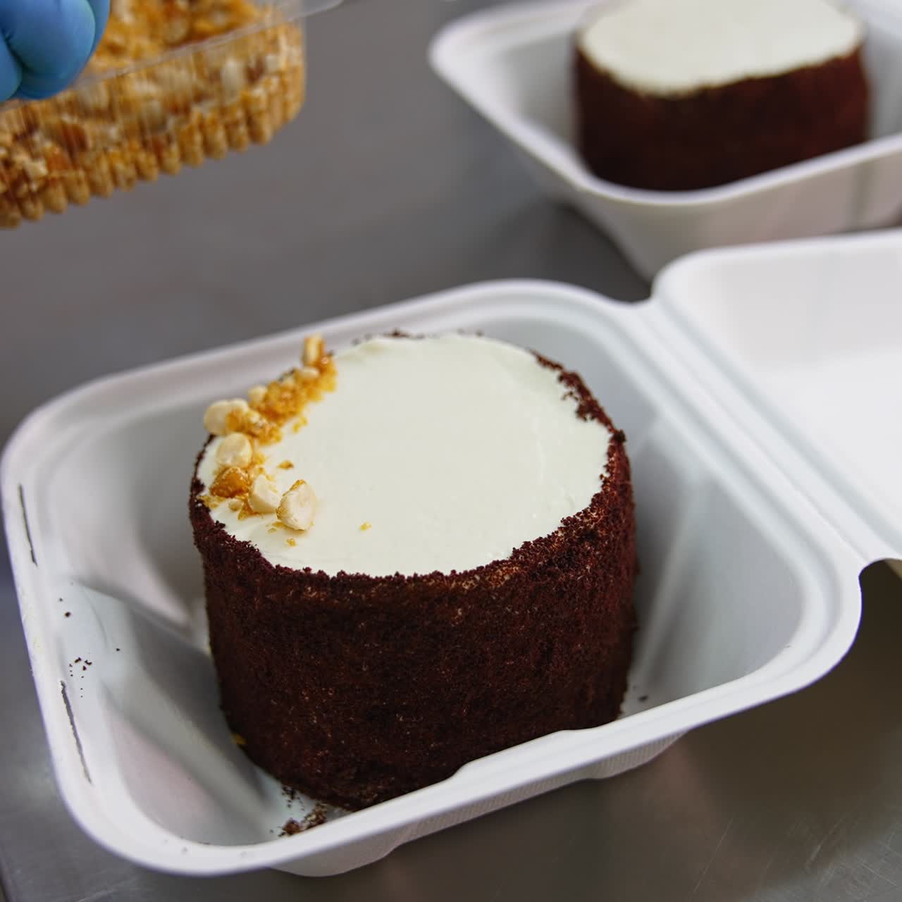 Bakery decorating tasty cooking. Confectioner making sweet cake