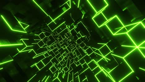 flying through a tunnel of green neon cubes. infinitely looped animation