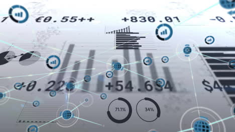 animación del procesamiento de datos financieros a través de una red de conexiones