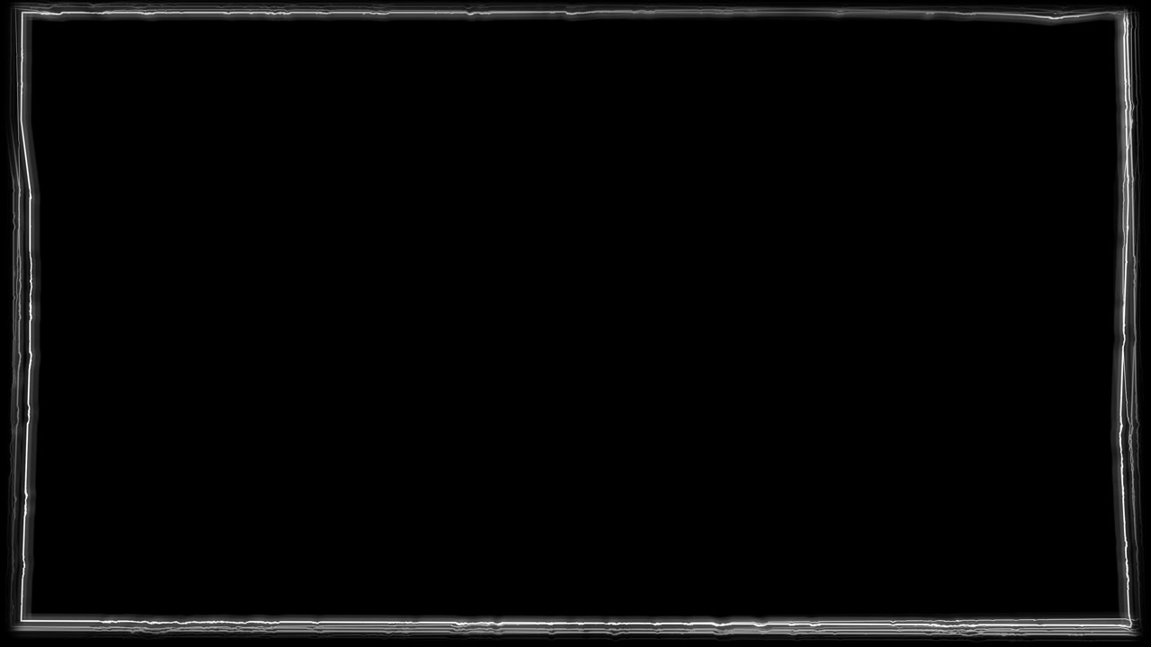 Visuel de superposition de bord statique blanc avec un centre sombre et vide, des lignes de cadre vieillies et un écran glitché