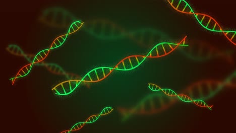 animación de cadenas de adn en fondo verde