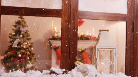 animation of christmas tree in living room seen through window