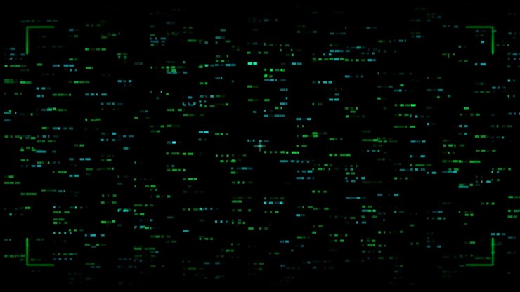 Digital Data Stream with Glitch Effects and HUD Overlay