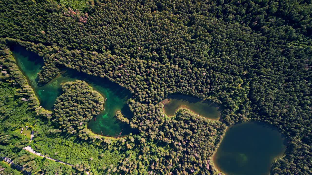 Antu Sinijarv as seen from above shines with its iconic clear blue water forested shoreline and peaceful setting making it one of Estonia’s most visually stunning hidden natural gems