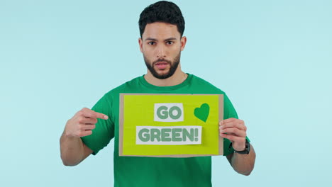 Activist,-sign-and-green-poster-in-studio