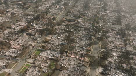 4K aerial of Pacific Palisades after the fire in January 2025, Los Angeles, California, USA.