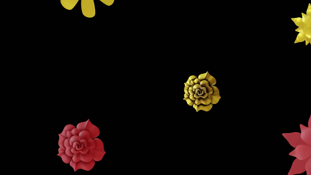 animación de patrón floral chino rojo y dorado en fondo negro
