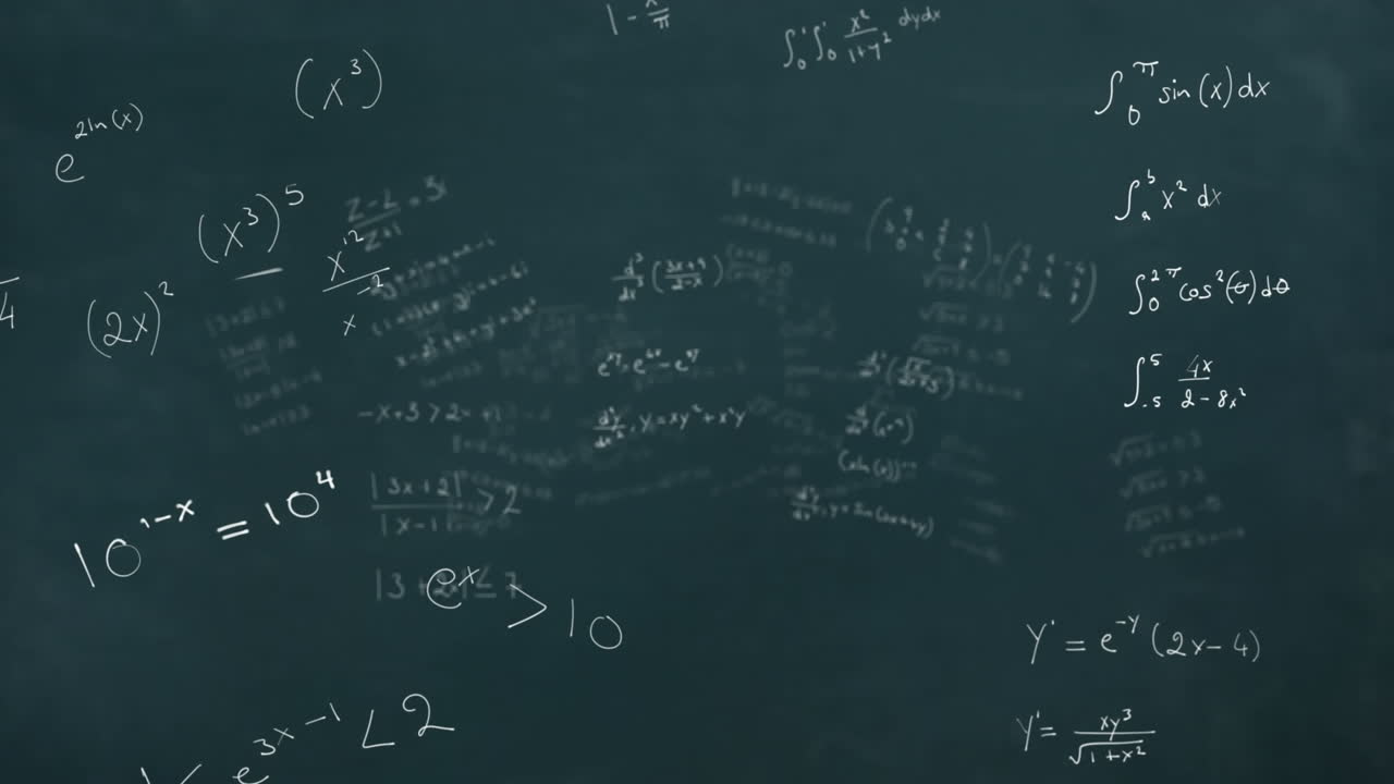 Animation of moving mathematical formulas on dark background