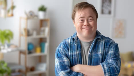 happy man with down syndrome smiling and feeling joyful