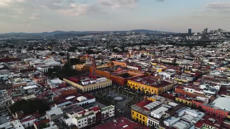 panoramic drone shot circling the templo de san francisco church, in queretaro, mexico