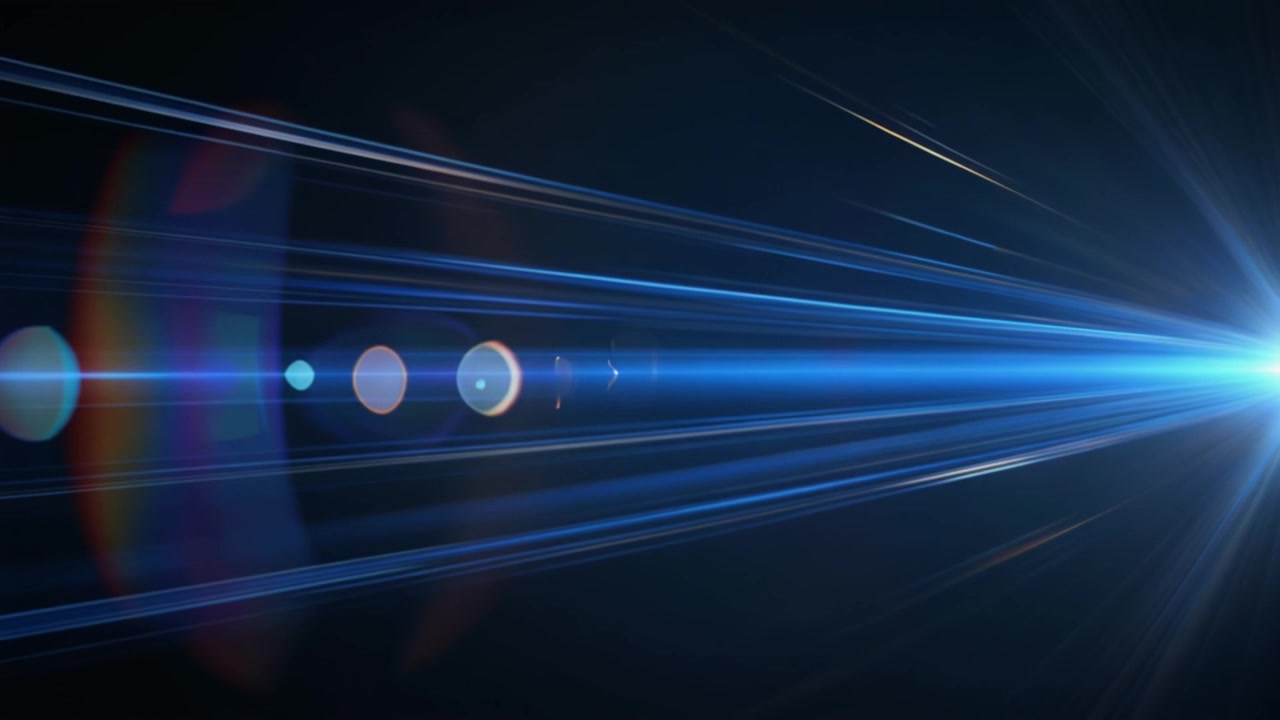 Effetto luce astratto con bagliore della lente blu su sfondo scuro.