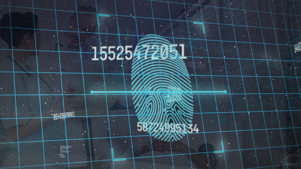 анимация обработки данных над белым врачом, разговаривающим с пациентом