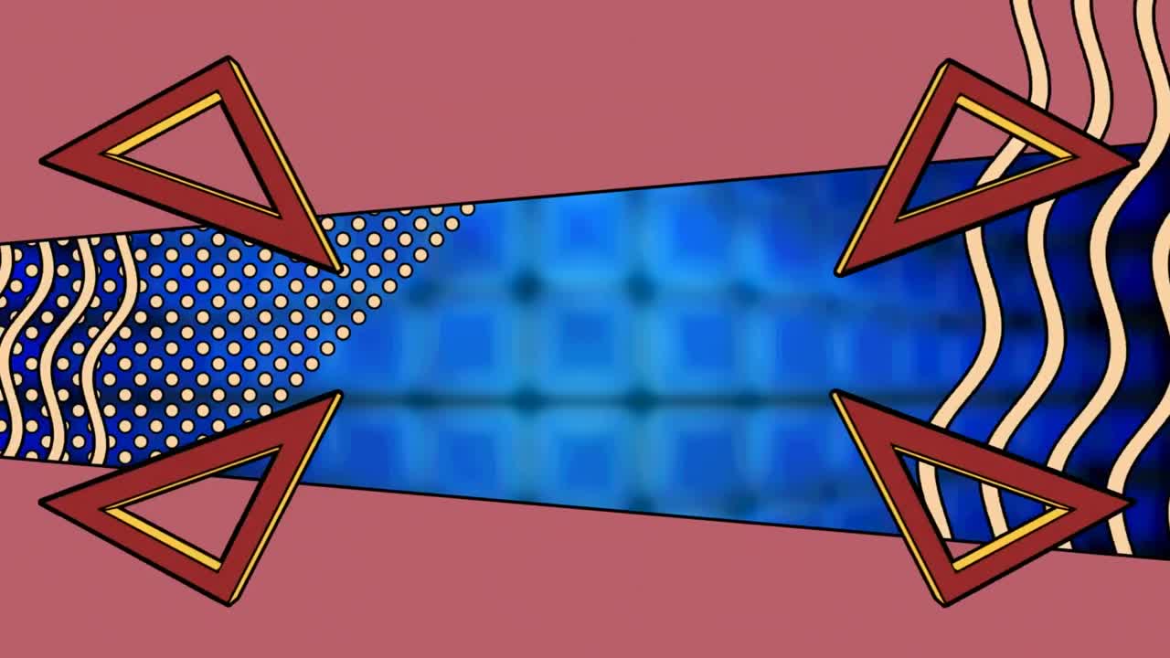 파란색 격자 위에 회전하는 삼각형의 애니메이션