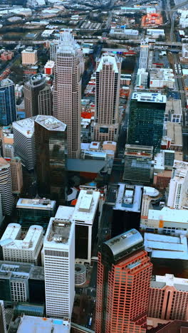 panorama of charlotte, north carolina, usa from aerial view. modern american city with skyscrapers in downtown. vertical video